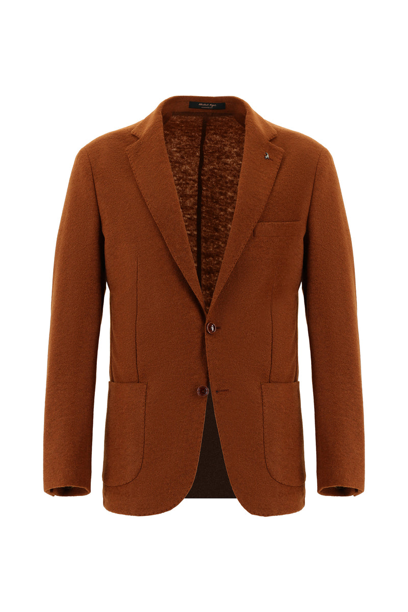 Kiremit Slim Fit Dar Kesim İtalyan Yünlü Örme Ceket