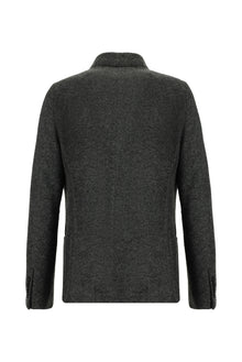 Orta Antrasit Slim Fit Dar Kesim İtalyan Yünlü Örme Ceket