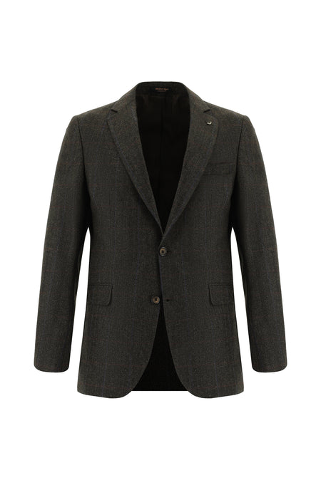 Koyu Kahve Regular Fit Yün Balıksırtı Ceket