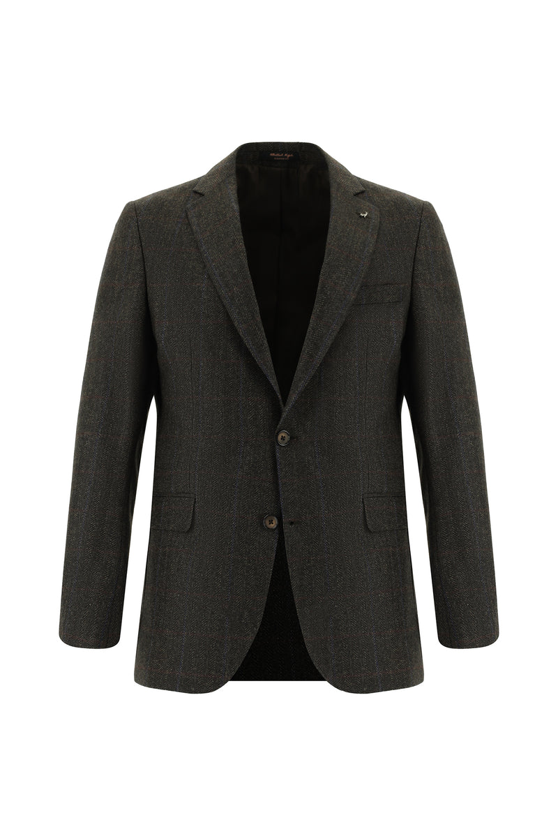 Koyu Kahve Regular Fit Yün Balıksırtı Ceket