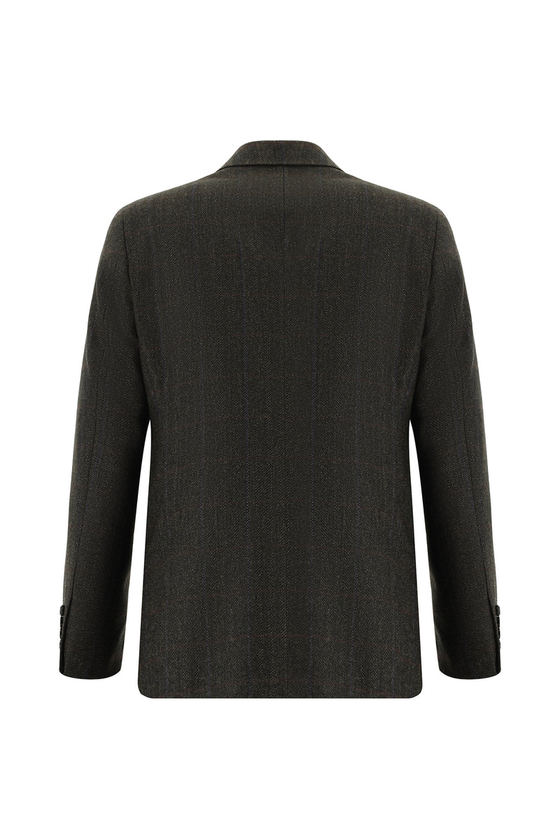 Koyu Kahve Regular Fit Yün Balıksırtı Ceket