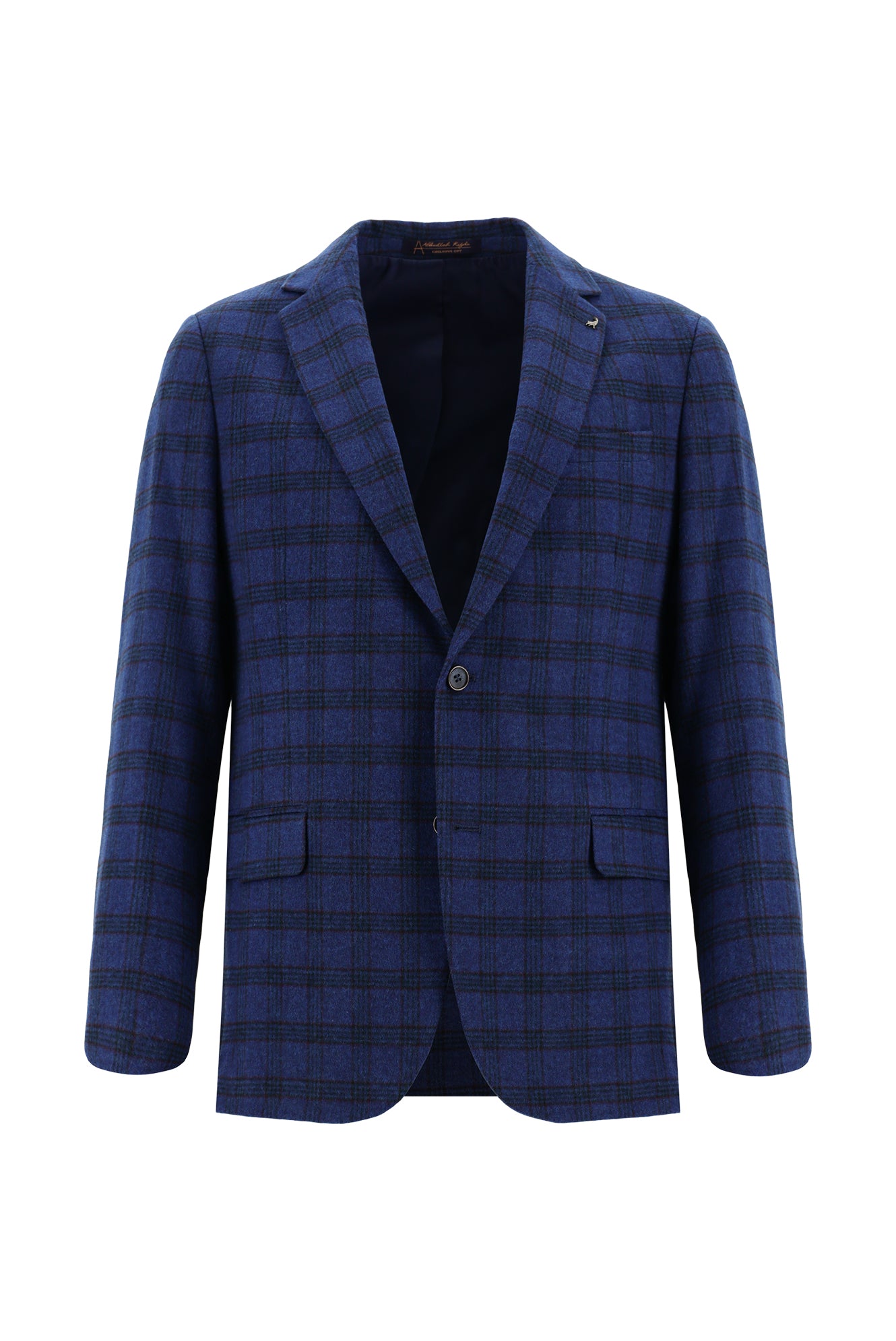 Koyu Mavi  Regular Fit Yünlü Ekose Ceket