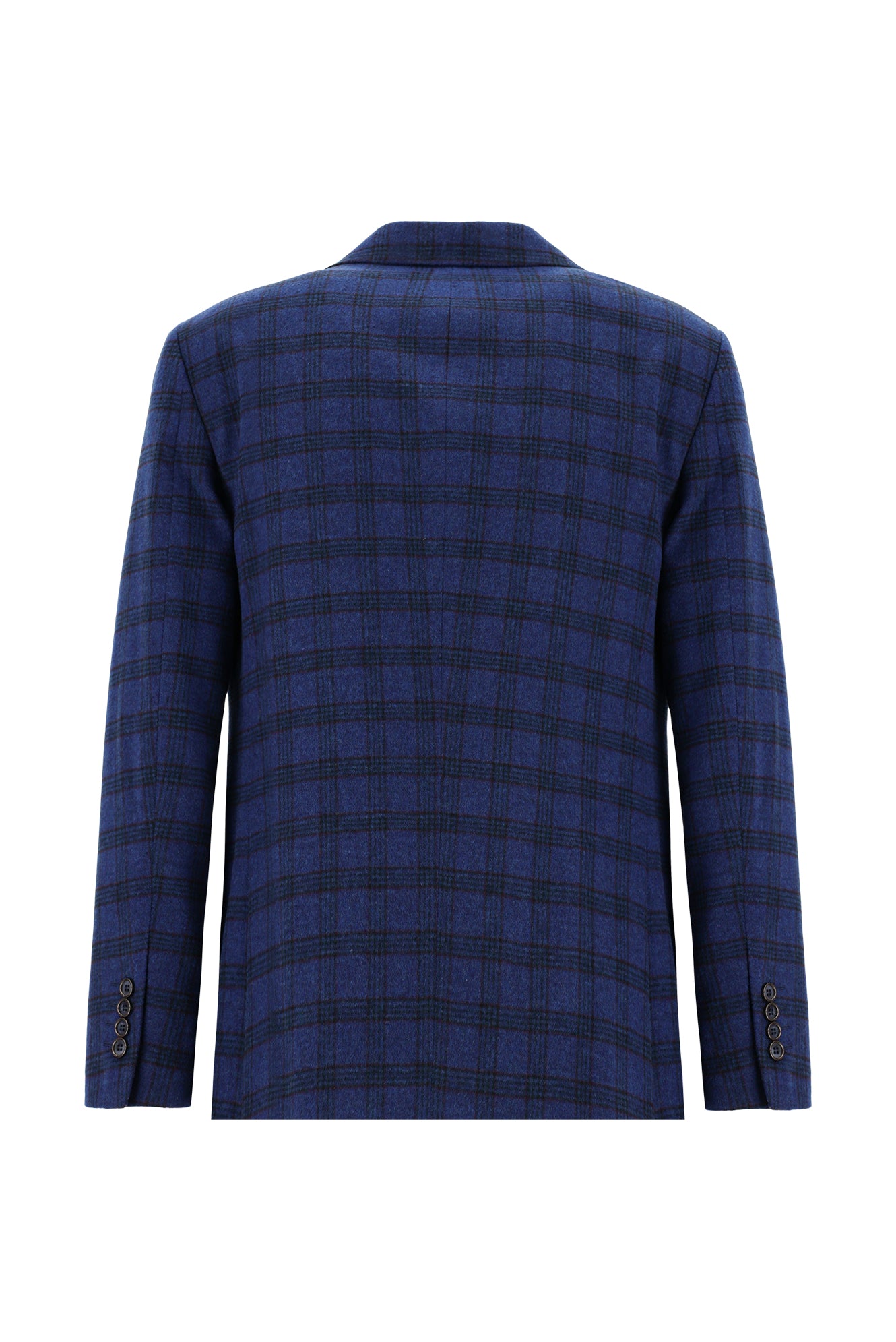 Koyu Mavi  Regular Fit Yünlü Ekose Ceket