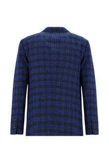 Koyu Mavi  Regular Fit Yünlü Ekose Ceket