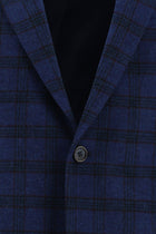 Koyu Mavi  Regular Fit Yünlü Ekose Ceket