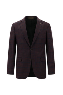 Açık Bordo Regular Fit İtalyan Yünlü Klasik Ekose Ceket