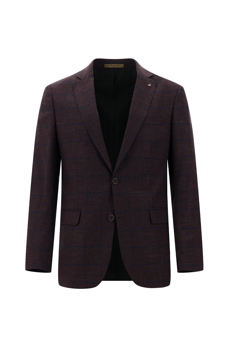 Açık Bordo Regular Fit İtalyan Yünlü Klasik Ekose Ceket