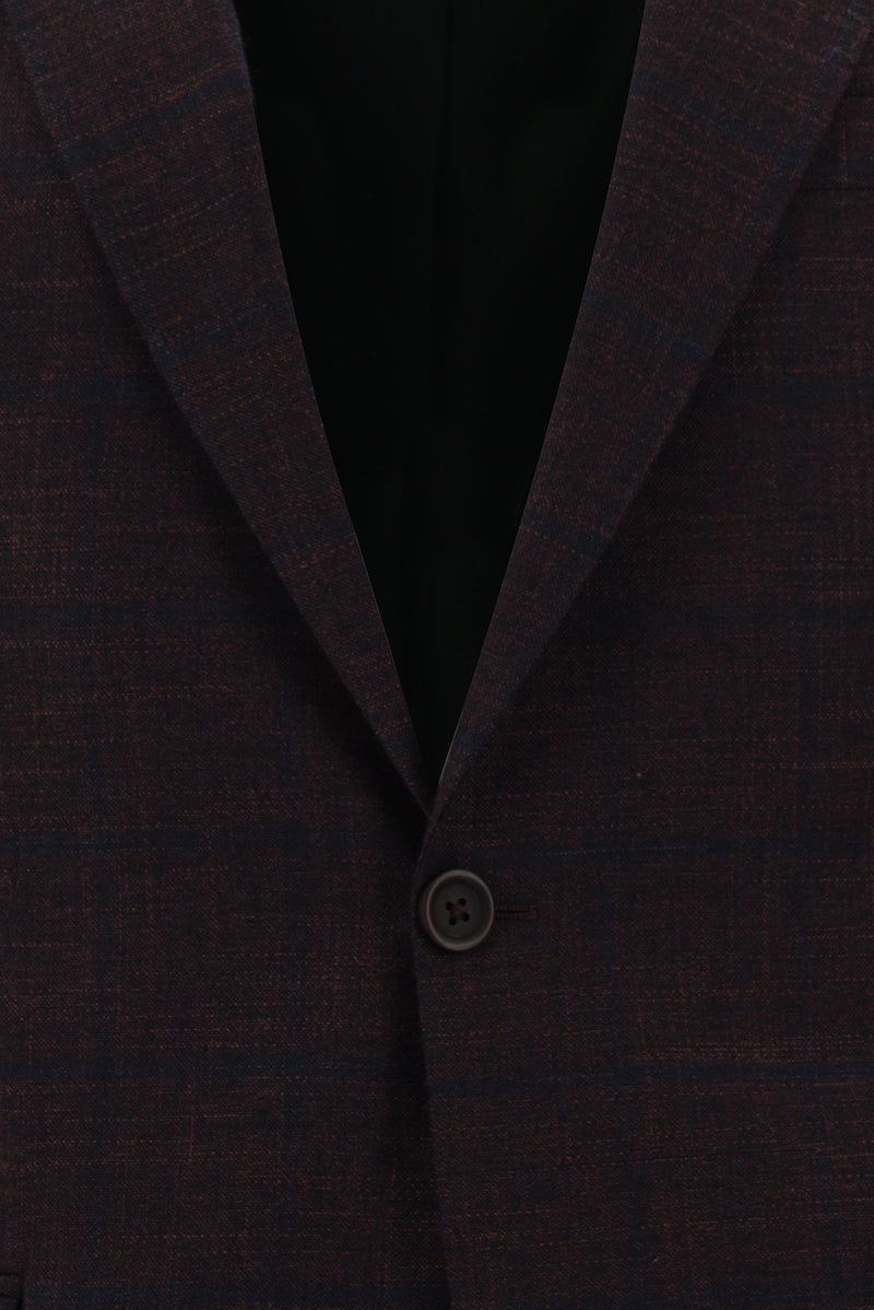 Açık Bordo Regular Fit İtalyan Yünlü Klasik Ekose Ceket