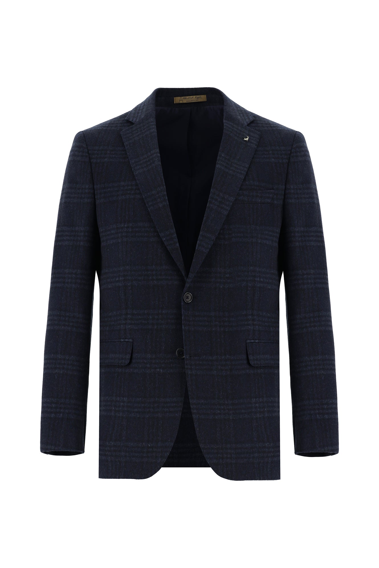 Orta Lacivert Regular Fit Ekose Kaşmir Ceket