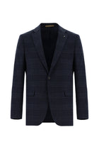 Orta Lacivert Regular Fit Ekose Kaşmir Ceket