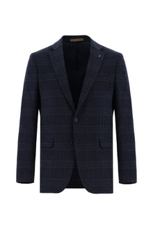 Orta Lacivert Regular Fit Ekose Kaşmir Ceket