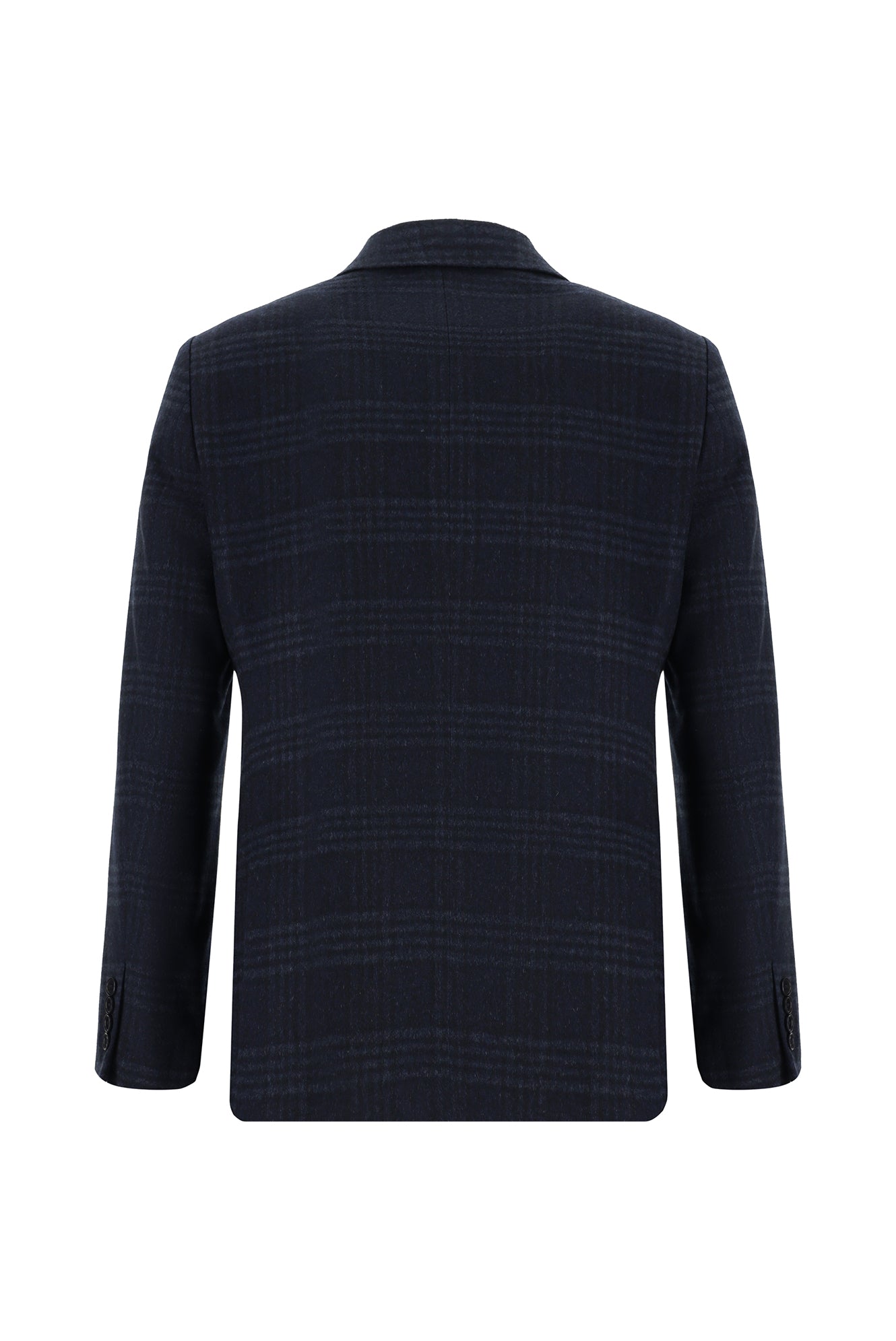 Orta Lacivert Relaxed Fit Rahat Kesim Ekose Kaşmir Ceket