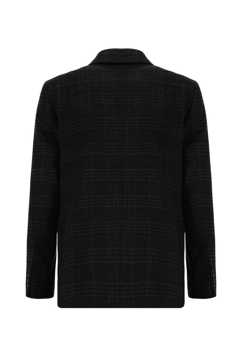 Koyu Antrasit 4 Drop Relaxed Fit Rahat Kesim Ekose Kaşmir Ceket
