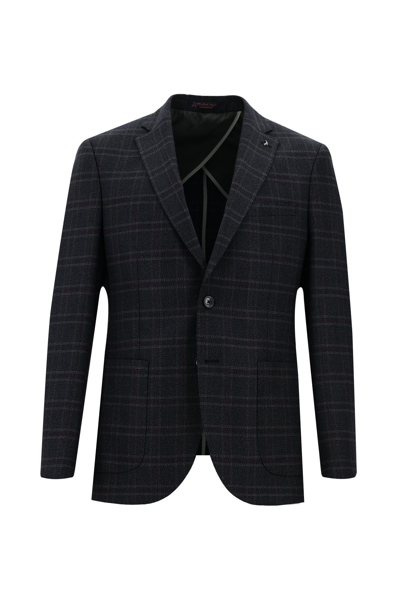 Koyu Lacivert Slim Fit Dar Kesim Ekose Spor Ceket