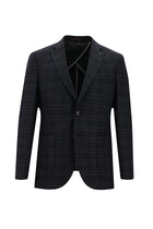 Koyu Lacivert Slim Fit Dar Kesim Ekose Spor Ceket