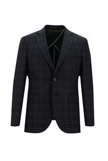 Koyu Lacivert Slim Fit Dar Kesim Ekose Spor Ceket