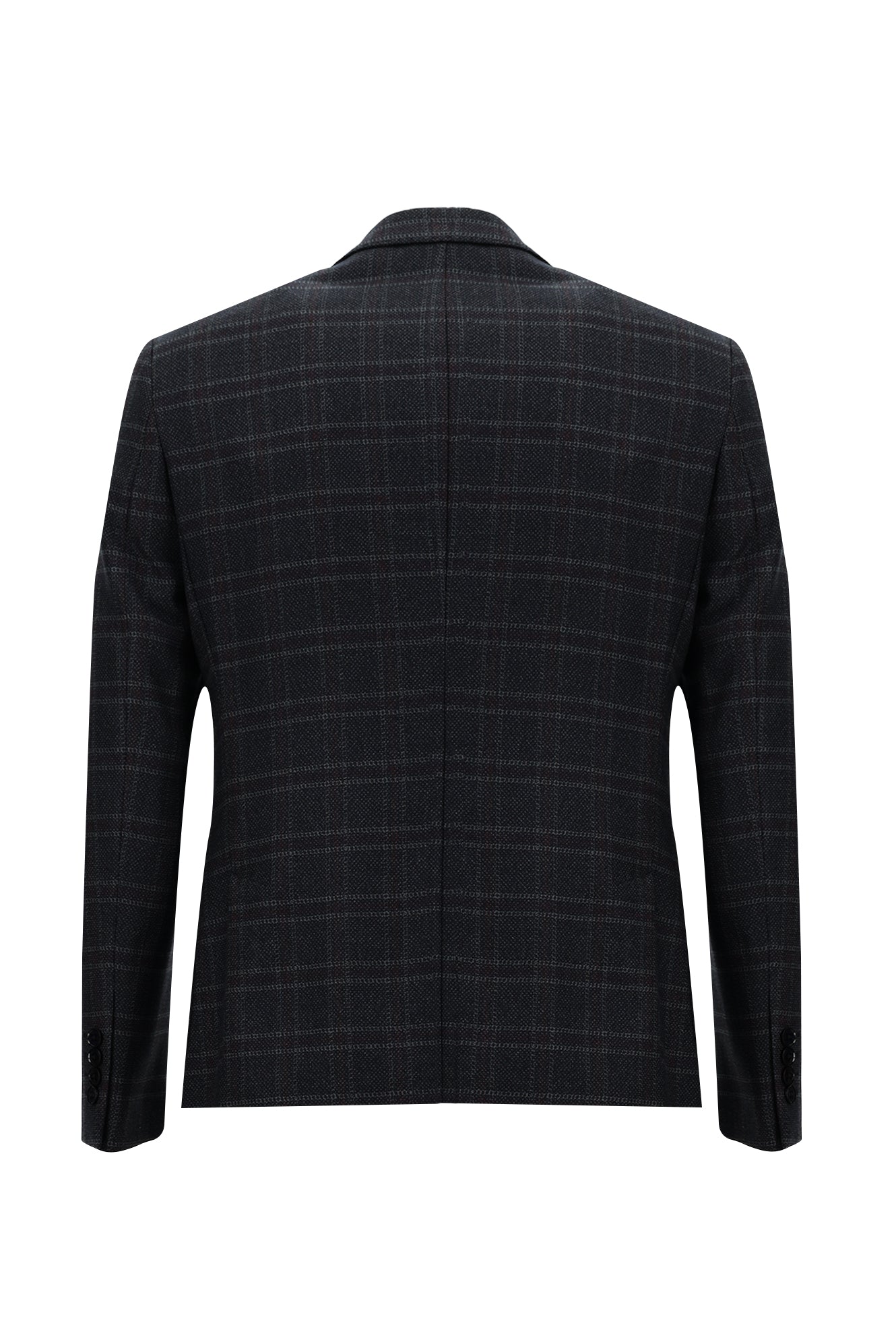 Koyu Lacivert Slim Fit Dar Kesim Ekose Spor Ceket