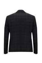 Koyu Lacivert Slim Fit Dar Kesim Ekose Spor Ceket