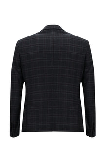 Koyu Lacivert Slim Fit Dar Kesim Ekose Spor Ceket