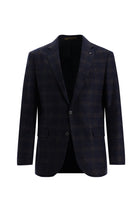 Koyu Lacivert Regular Fit İtalyan Yünlü Ekose Ceket