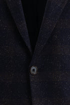 Koyu Lacivert Regular Fit İtalyan Yünlü Ekose Ceket