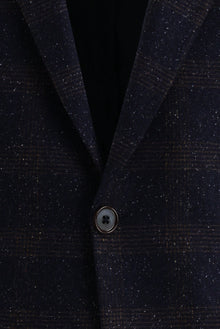 Koyu Lacivert Regular Fit İtalyan Yünlü Ekose Ceket