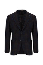 Orta Lacivert 7 Drop Slim Fit Dar Kesim ?talyan Yünlü Ekose Örme Ceket-Abdullah Ki??l?