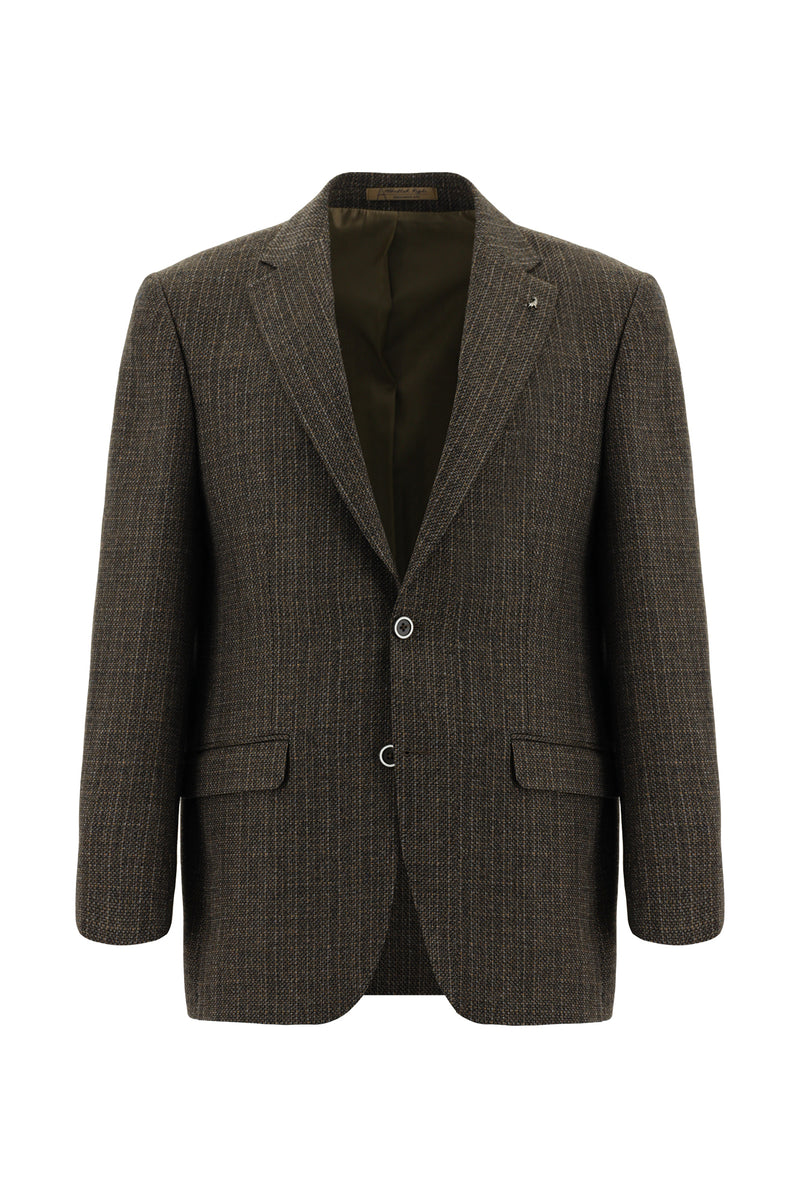 Camel Relaxed Fit Rahat Kesim Yünlü İtalyan Desenli Ceket