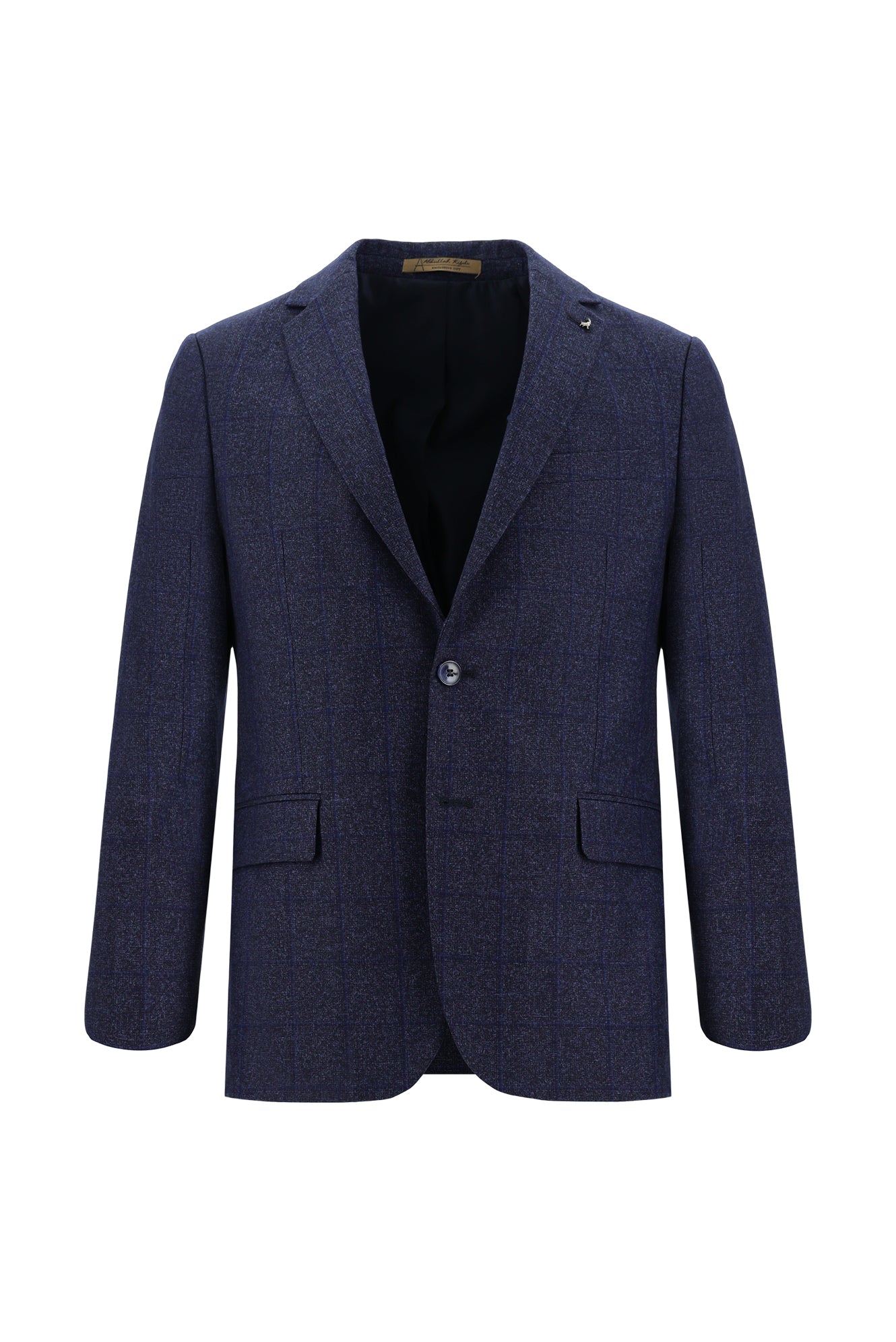 Koyu Lacivert Regular Fit Yünlü Klasik Ekose Ceket