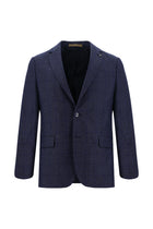 Koyu Lacivert Regular Fit Yünlü Klasik Ekose Ceket