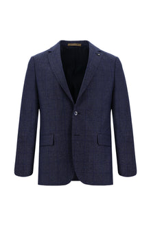 Koyu Lacivert Regular Fit Yünlü Klasik Ekose Ceket