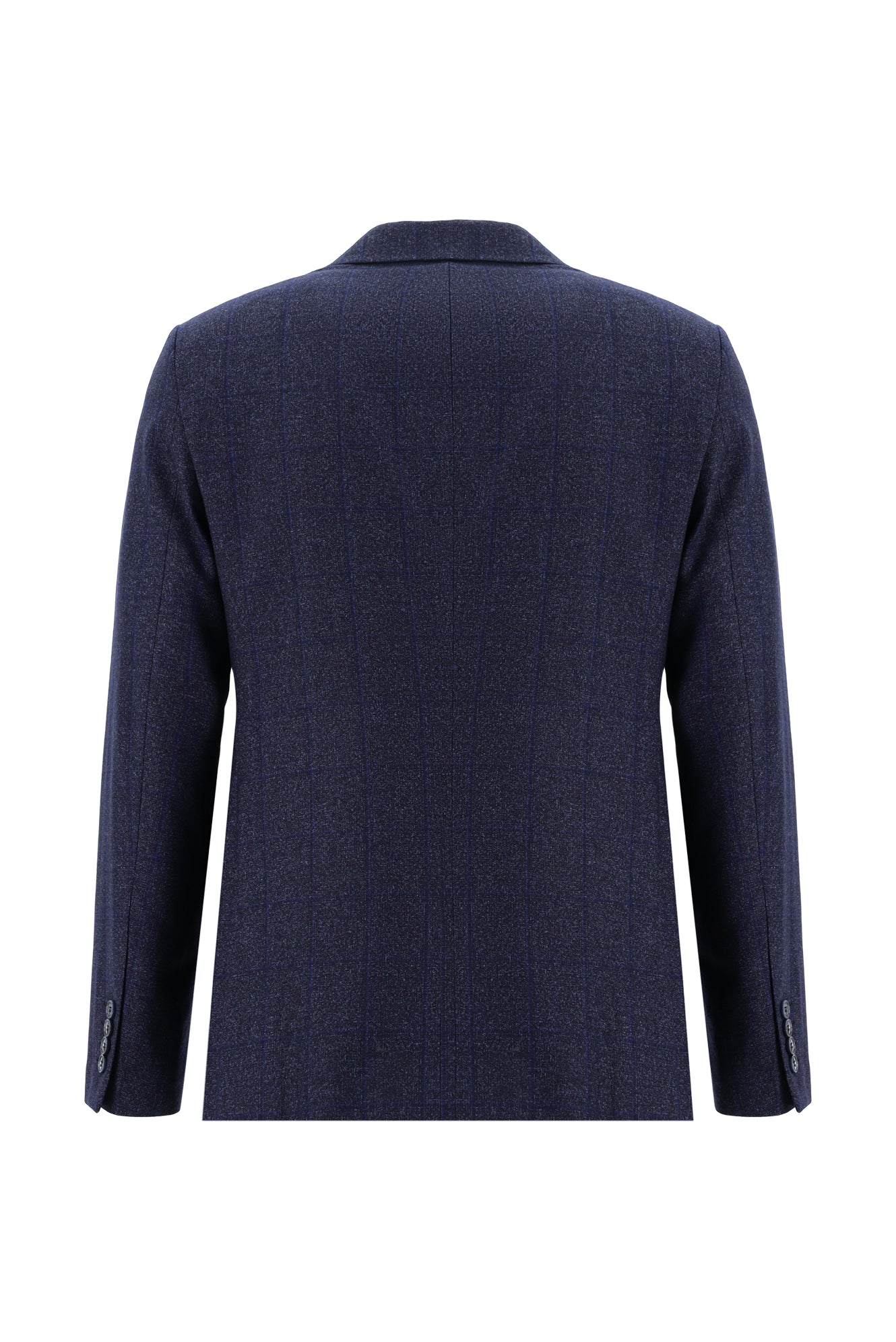 Koyu Lacivert Regular Fit Yünlü Klasik Ekose Ceket
