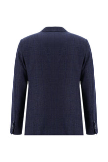 Koyu Lacivert Regular Fit Yünlü Klasik Ekose Ceket