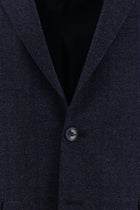 Koyu Lacivert Regular Fit Yünlü Klasik Ekose Ceket
