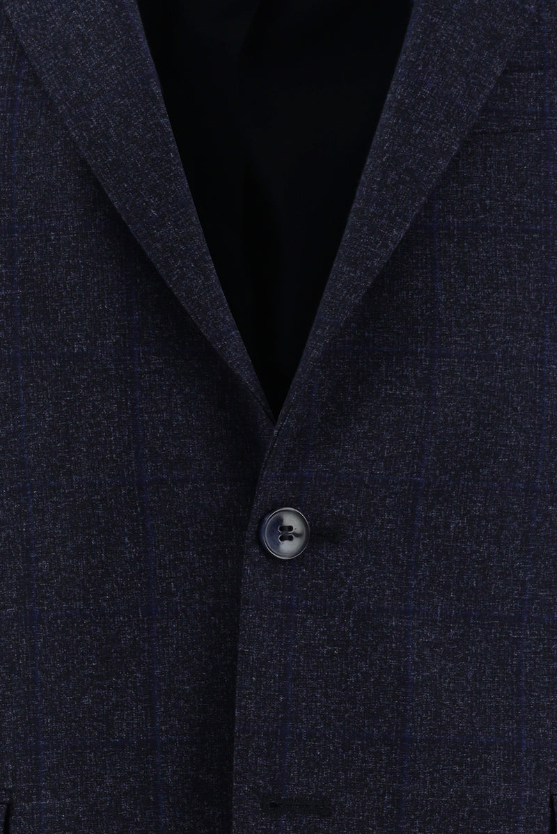 Koyu Lacivert Regular Fit Yünlü Klasik Ekose Ceket