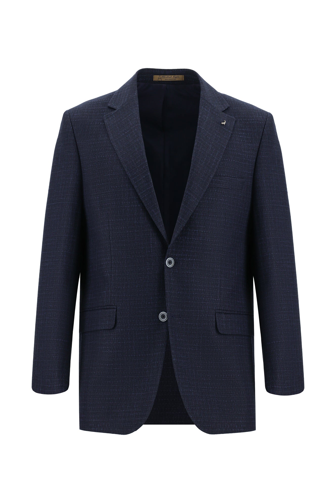 Orta Lacivert Relaxed Fit Rahat Kesim İtalyan Yünlü Klasik Desenli Ceket