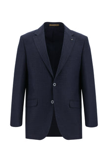Orta Lacivert Relaxed Fit Rahat Kesim İtalyan Yünlü Klasik Desenli Ceket