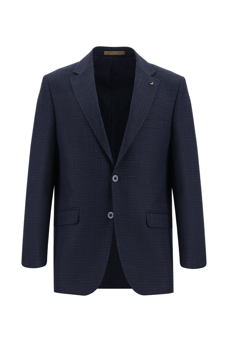 Orta Lacivert Relaxed Fit Rahat Kesim İtalyan Yünlü Klasik Desenli Ceket