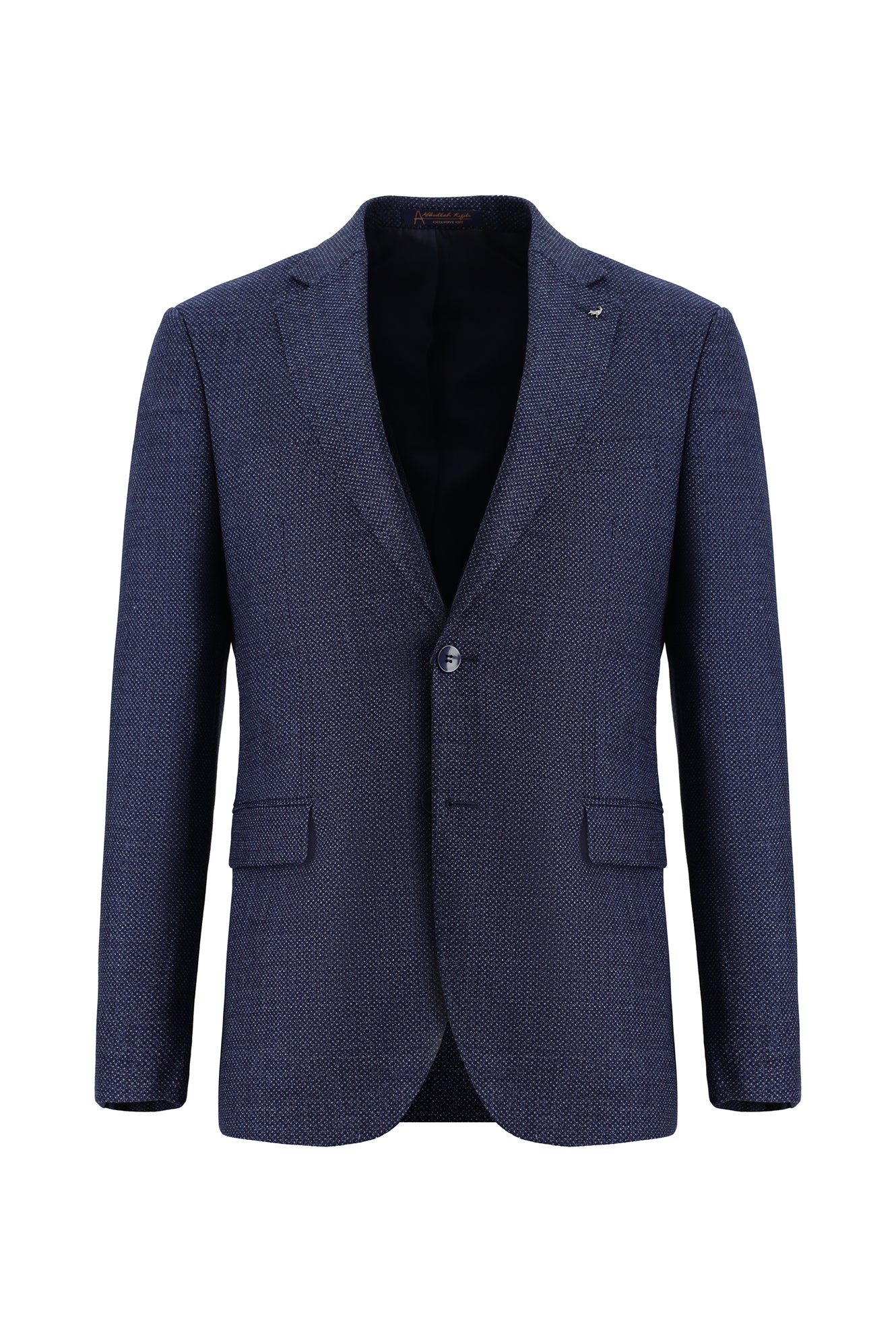 Orta Lacivert 7 Drop Slim Fit Dar Kesim Klasik Desenli Yün Ceket-Abdullah Ki??l?