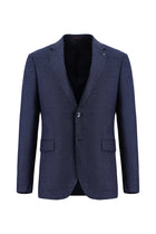Orta Lacivert 7 Drop Slim Fit Dar Kesim Klasik Desenli Yün Ceket-Abdullah Ki??l?