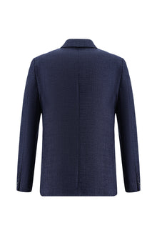 Orta Lacivert 7 Drop Slim Fit Dar Kesim Klasik Desenli Yün Ceket-Abdullah Ki??l?