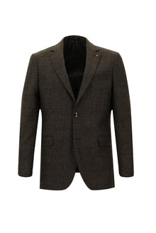 Koyu Kahve Regular Fit Kuşgözü Yün Ceket