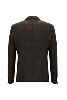 Koyu Kahve Regular Fit Kuşgözü Yün Ceket