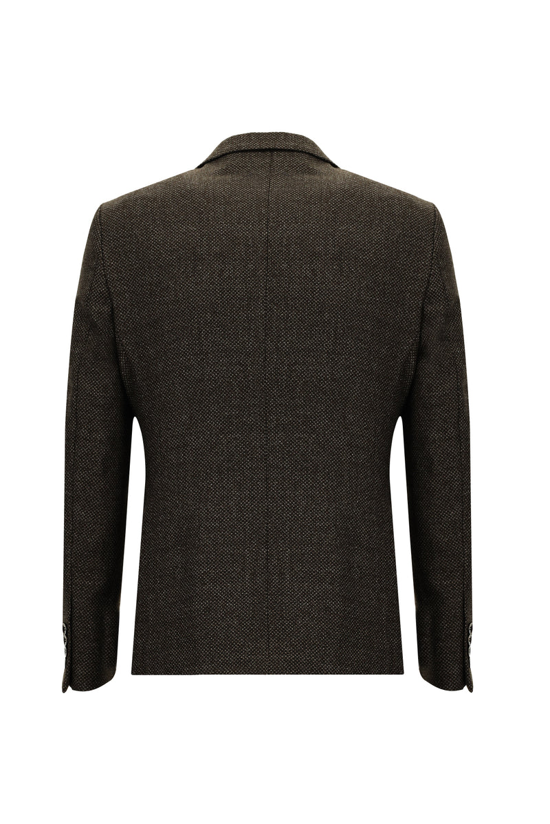 Koyu Kahve Regular Fit Kuşgözü Yün Ceket