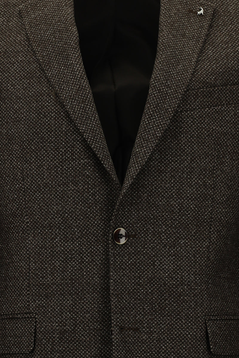 Koyu Kahve Regular Fit Kuşgözü Yün Ceket