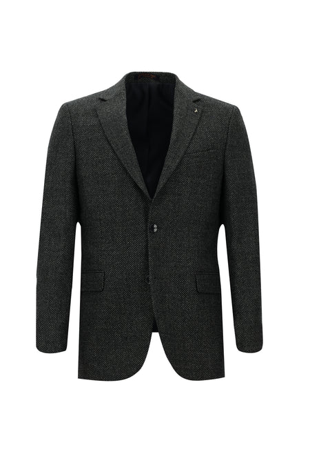 Koyu Antrasit Regular Fit Kuşgözü Yün Ceket