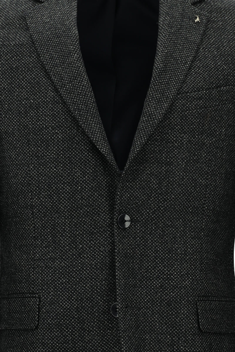 Koyu Antrasit Regular Fit Kuşgözü Yün Ceket