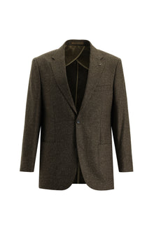 Orta Kahve Relaxed Fit Rahat Kesim Yünlü Desenli Ceket