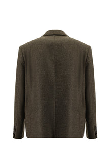 Orta Kahve Relaxed Fit Rahat Kesim Yünlü Desenli Ceket