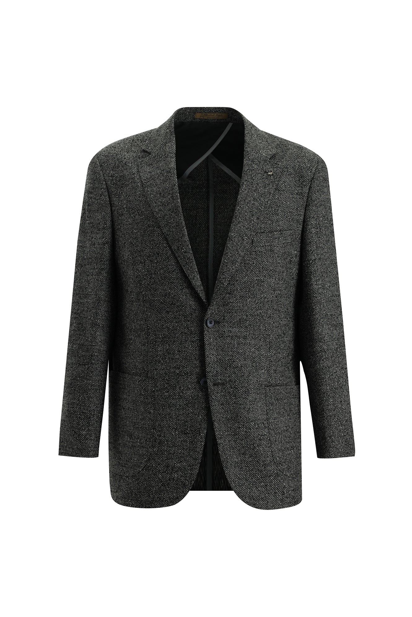 Koyu Antrasit Relaxed Fit Rahat Kesim Yünlü Desenli Ceket